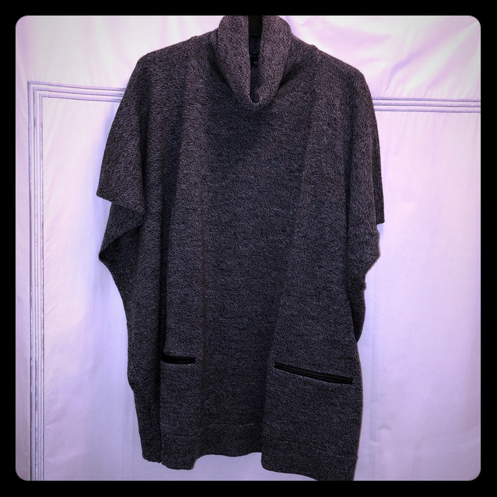 THEORY heathered poncho w/leather trim pockets